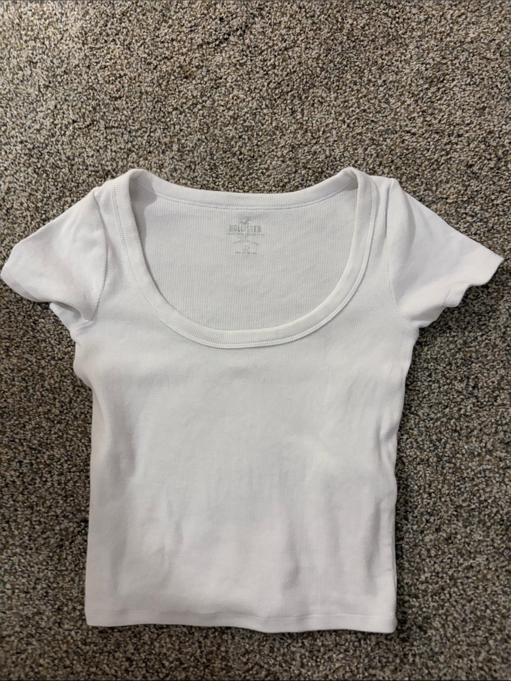Hollister White Ribbed Scoop Neck Tee